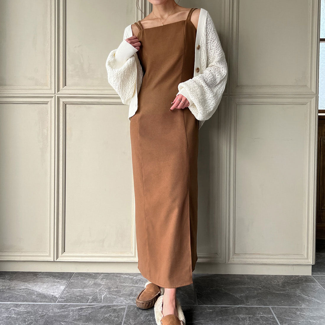 ジュノア JUNOAH ピーチスキンIラインキャミワンピース