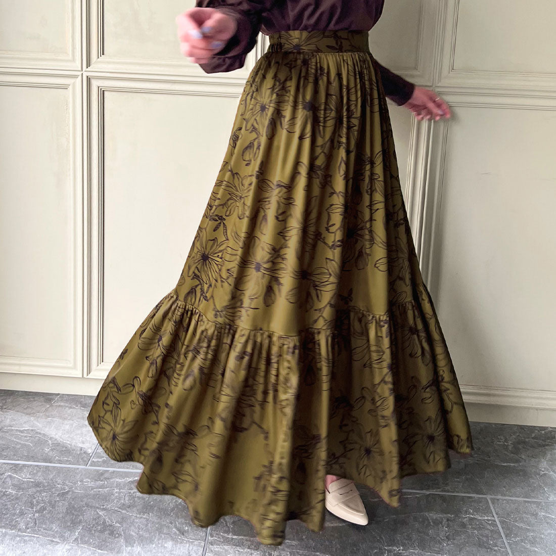 JUNOAH Floral Tiered Skirt