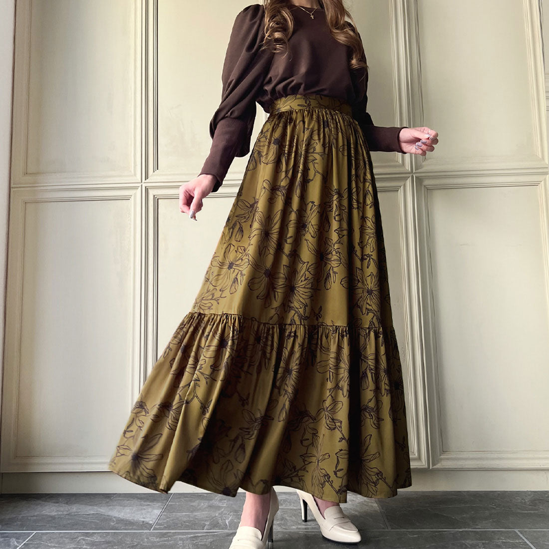 JUNOAH Floral Tiered Skirt