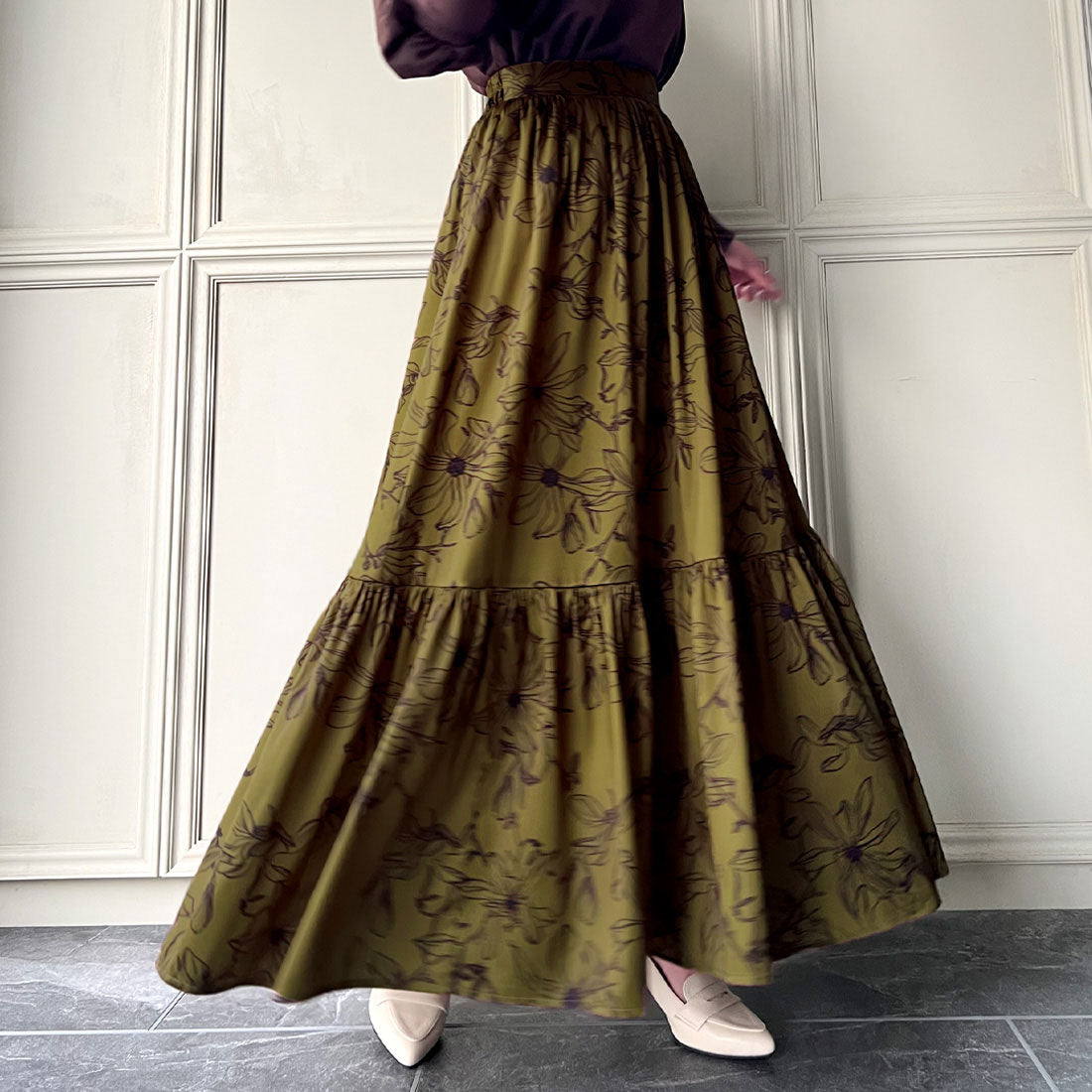 JUNOAH Floral Tiered Skirt