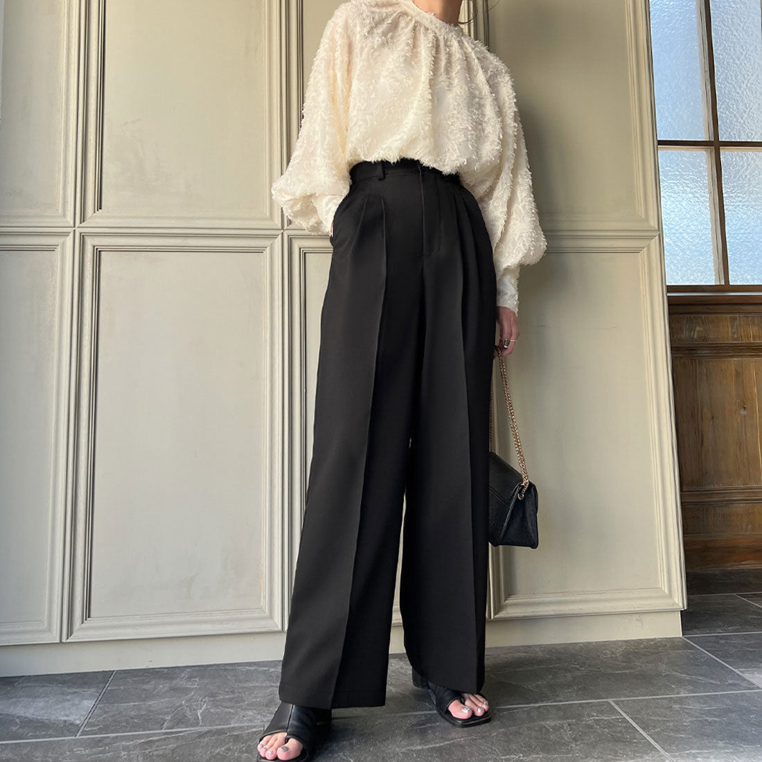 ジュノア JUNOAH ハイウエストセミワイドパンツ