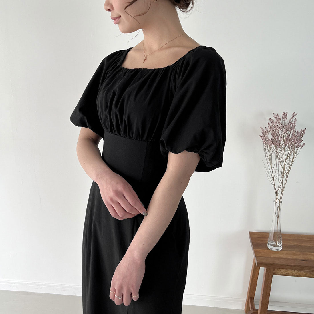 ジュノア JUNOAH リネンライクレースアップマーメイドワンピース