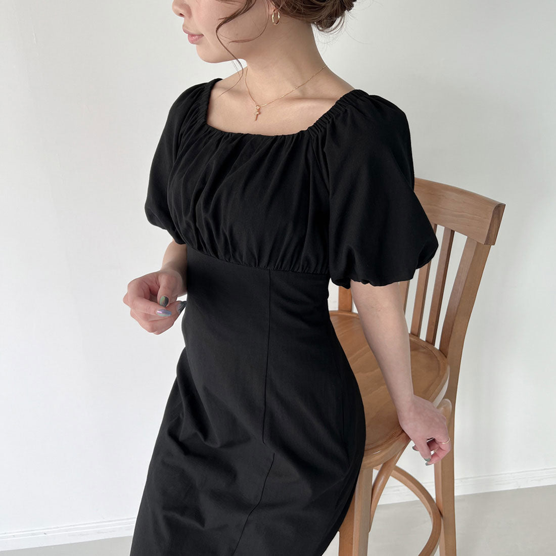 ジュノア JUNOAH リネンライクレースアップマーメイドワンピース