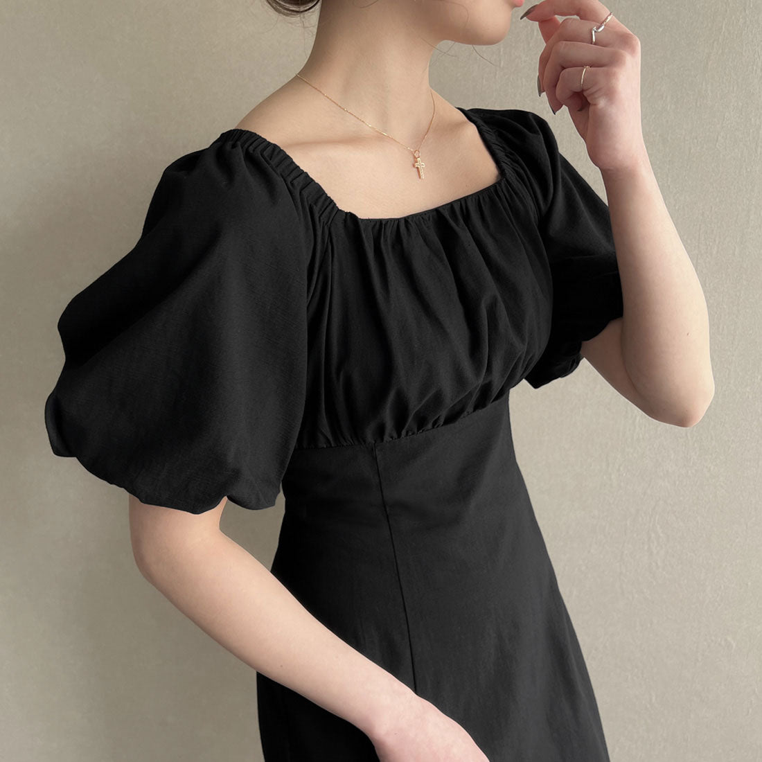 ジュノア JUNOAH リネンライクレースアップマーメイドワンピース