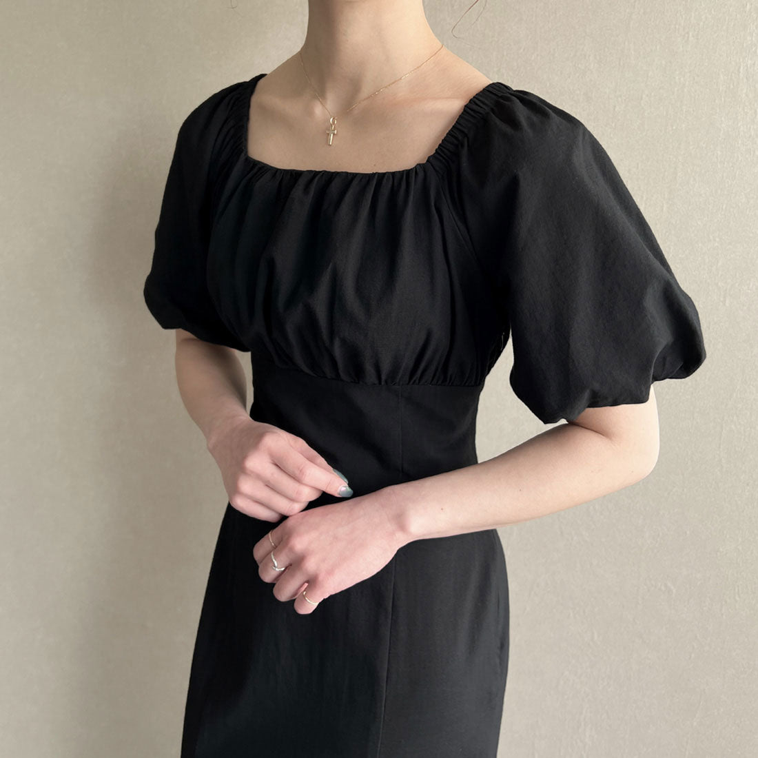 ジュノア JUNOAH リネンライクレースアップマーメイドワンピース