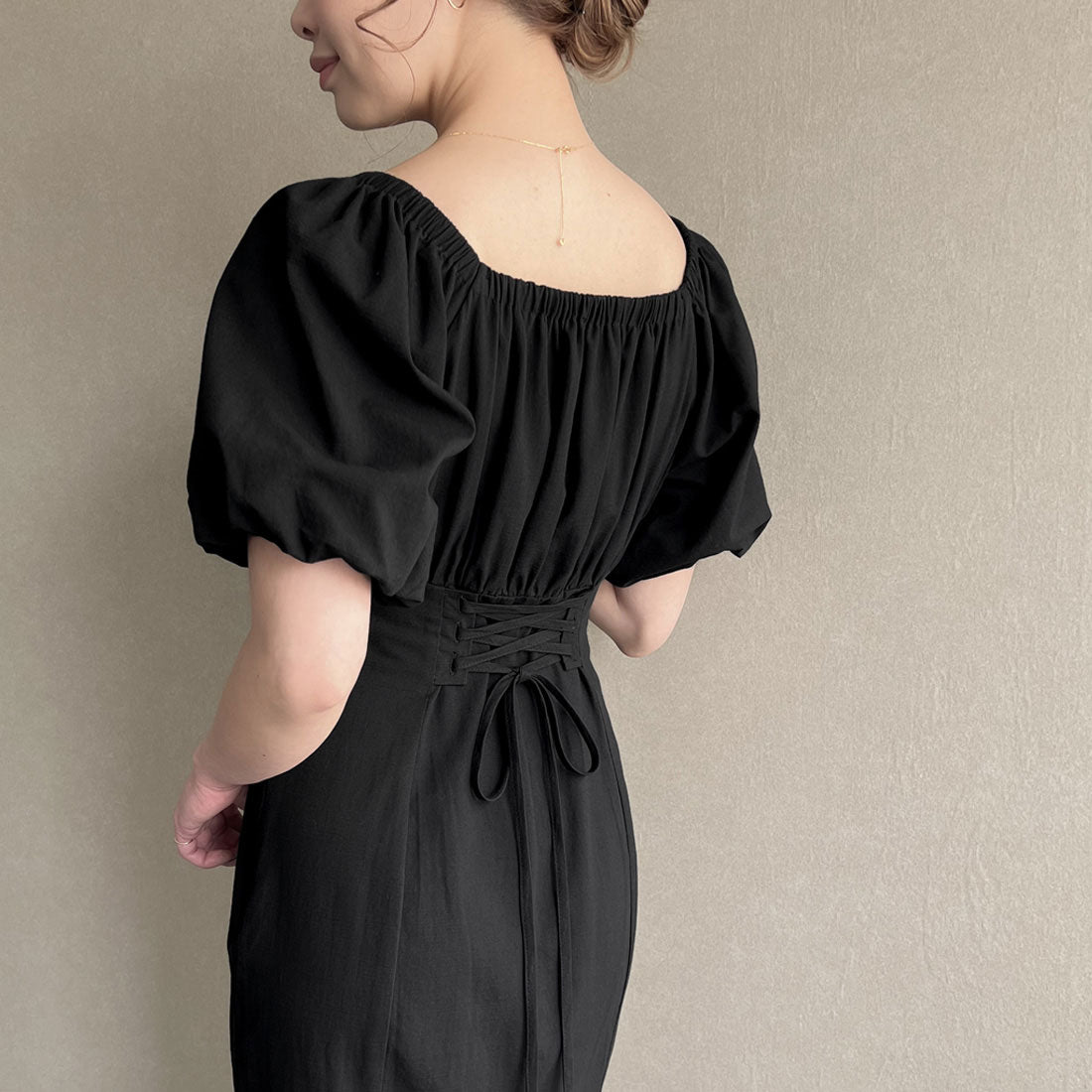 ジュノア JUNOAH リネンライクレースアップマーメイドワンピース