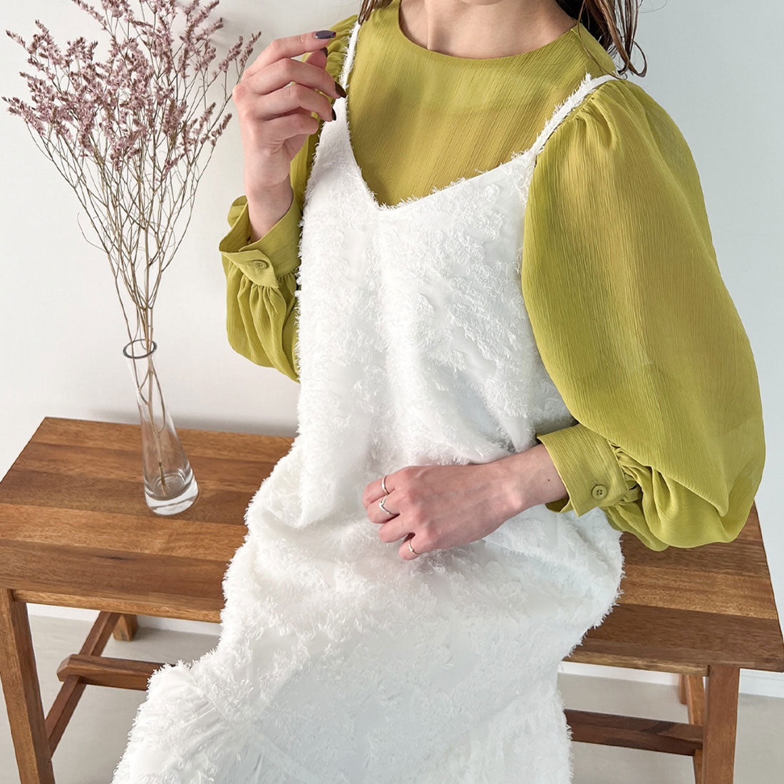 ジュノア JUNOAH シャギージャガードキャミワンピース