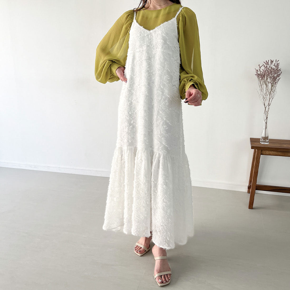 ジュノア JUNOAH シャギージャガードキャミワンピース