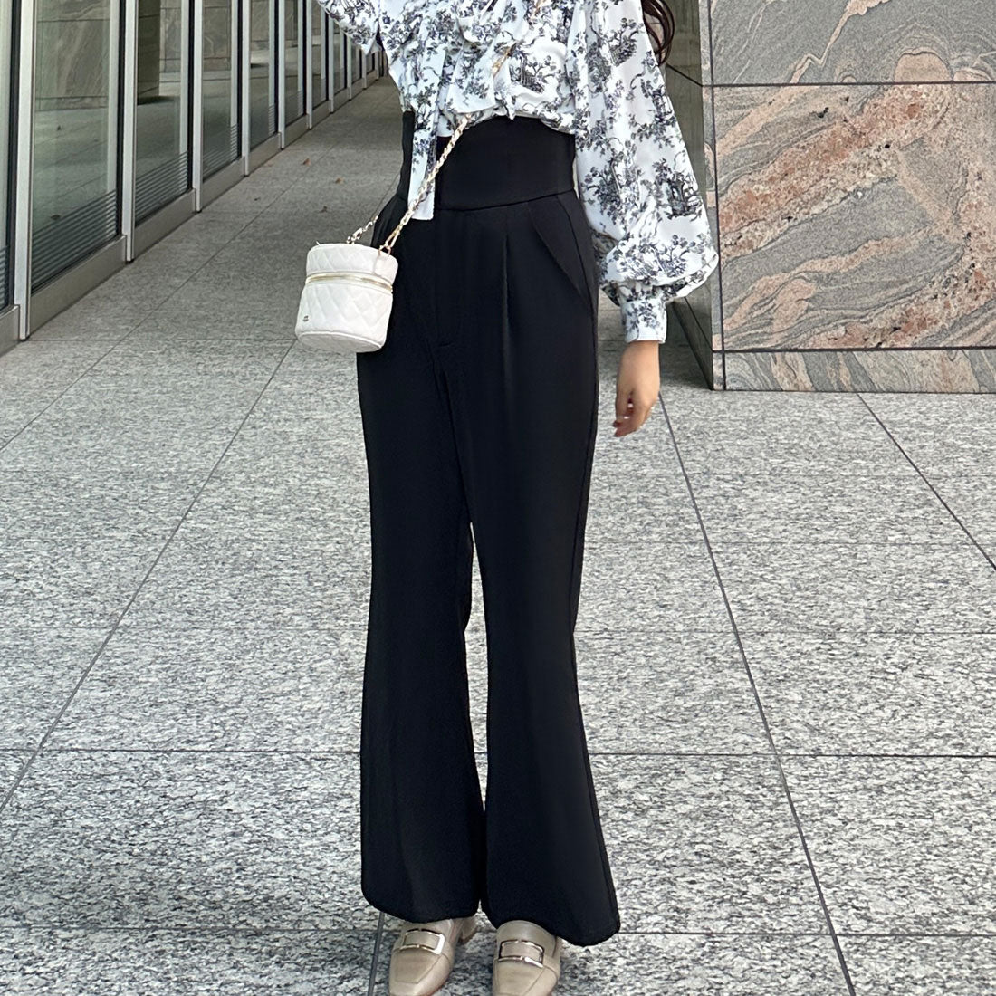 ジュノア JUNOAH コルセットデザインハイウエストフレアパンツ
