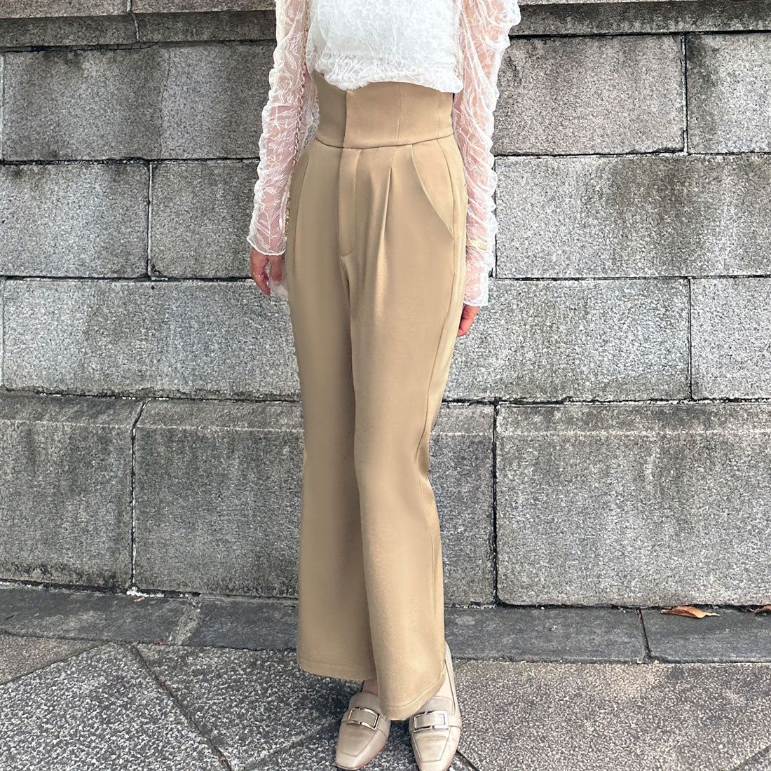 ジュノア JUNOAH コルセットデザインハイウエストフレアパンツ