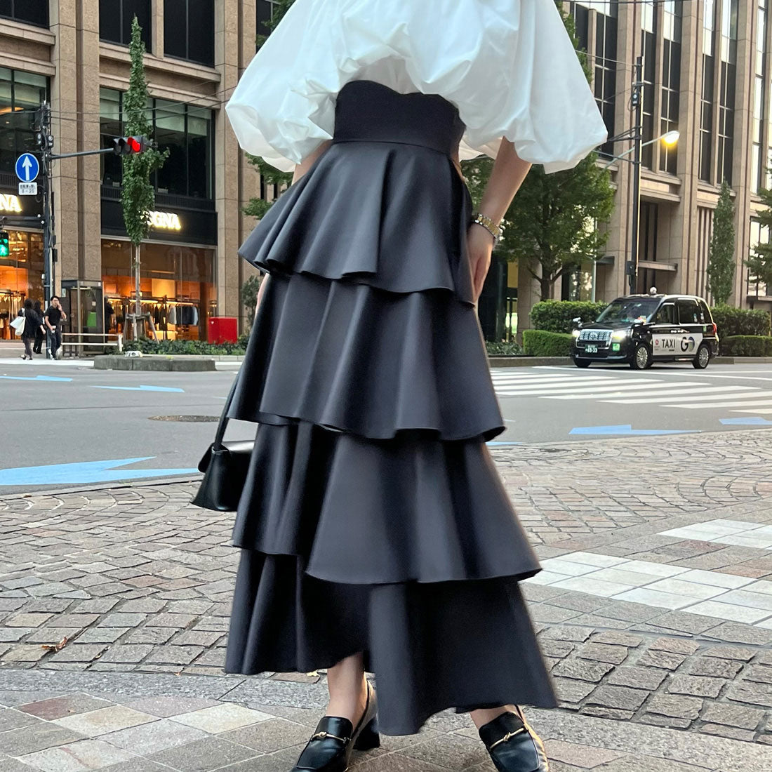 ジュノア JUNOAH コルセットデザインフリルスカート,チャコール