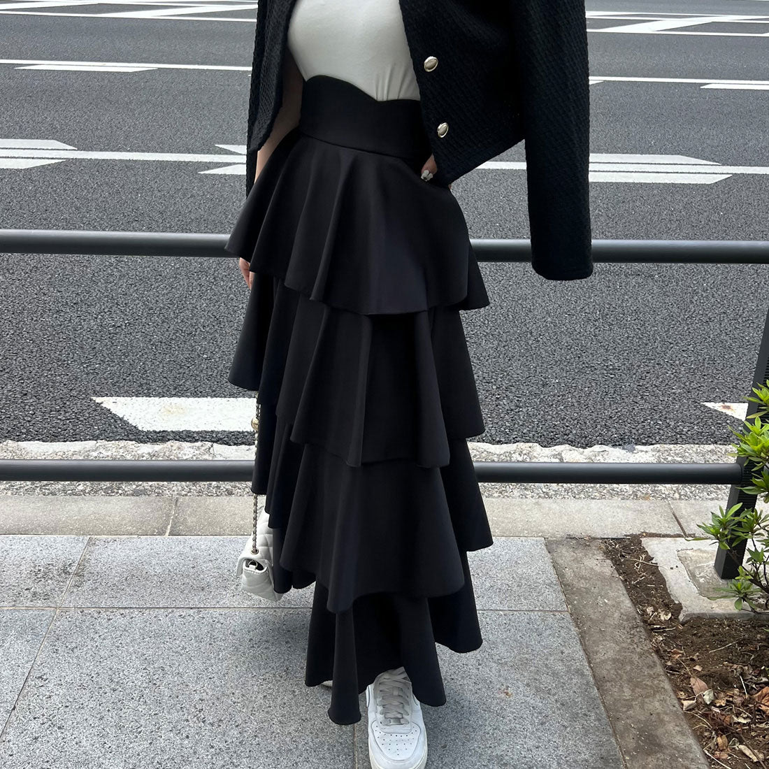 ジュノア JUNOAH コルセットデザインフリルスカート,ブラック