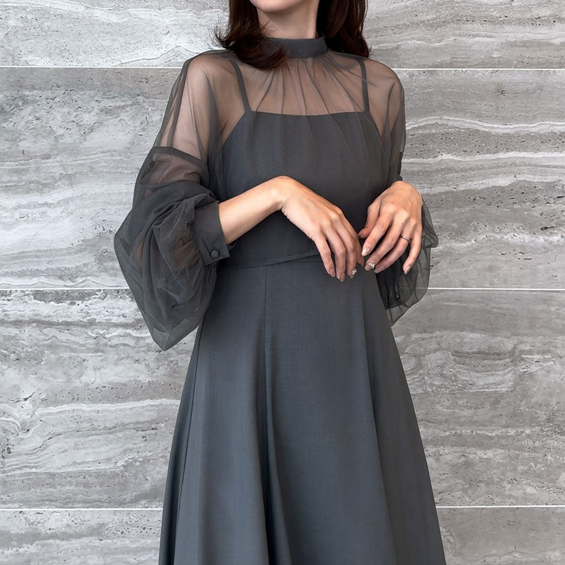 ジュノア JUNOAH チュールボレロ＋フレアキャミワンピース　セット【ペチスカートセット】（ダークグレー） ダークグレー