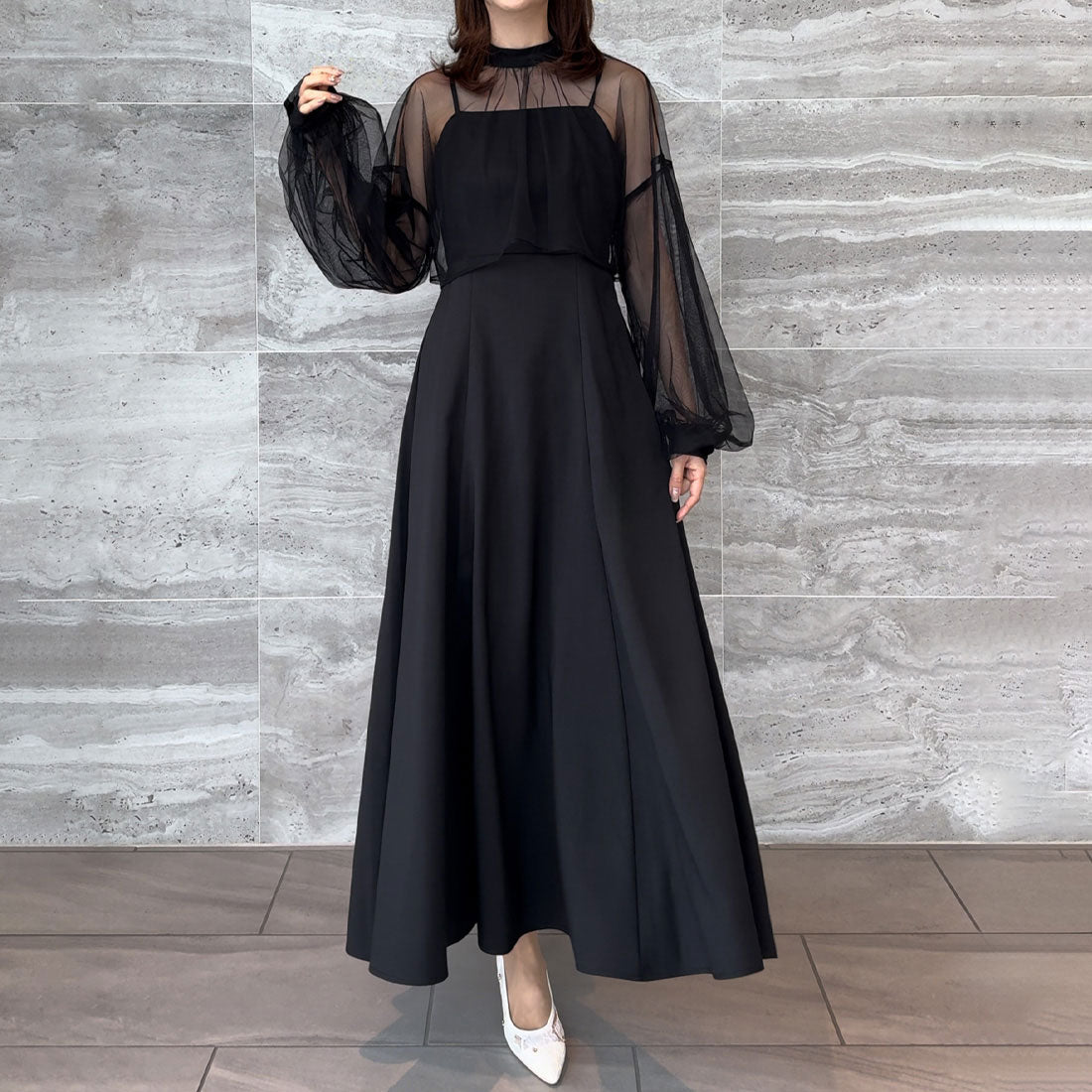 ジュノア JUNOAH チュールボレロ＋フレアキャミワンピース　セット【ペチスカートセット】（ブラック） ブラック