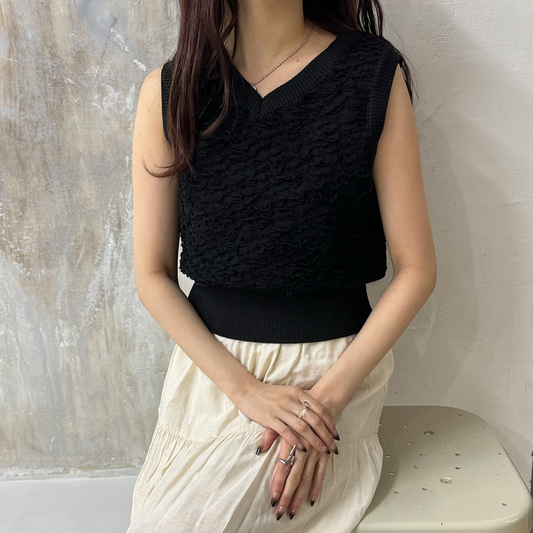 ジュノア JUNOAH ループヤーンニットベスト