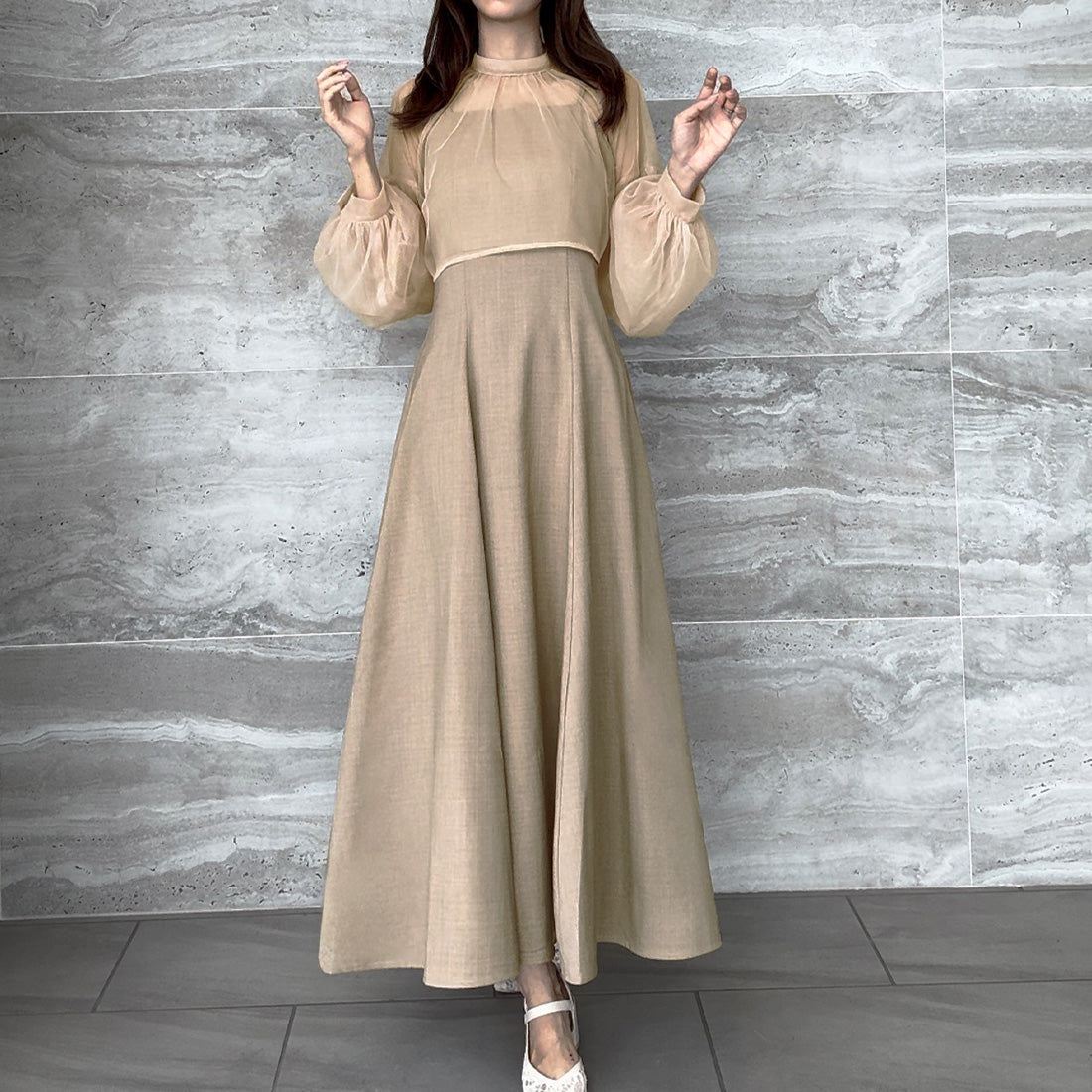 ジュノア JUNOAH チュールボレロ＋フレアキャミワンピース セット （ライトベージュ） ライトベージュ