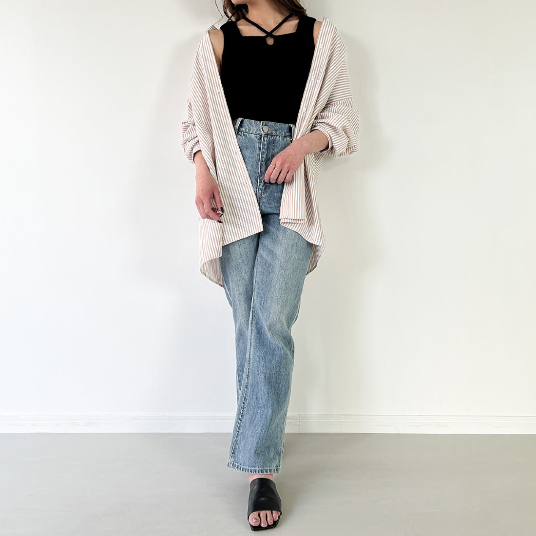 ジュノア JUNOAH クロスネックリブタンクトップ