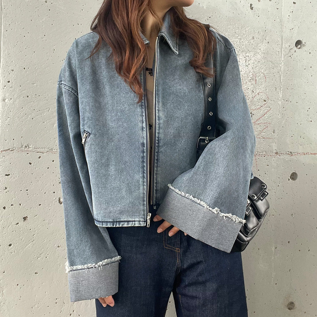 JUNOAH Denim Oversized Short Jacket