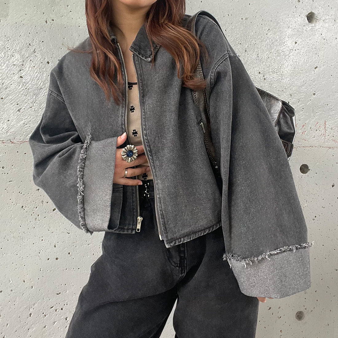 JUNOAH Denim Oversized Short Jacket