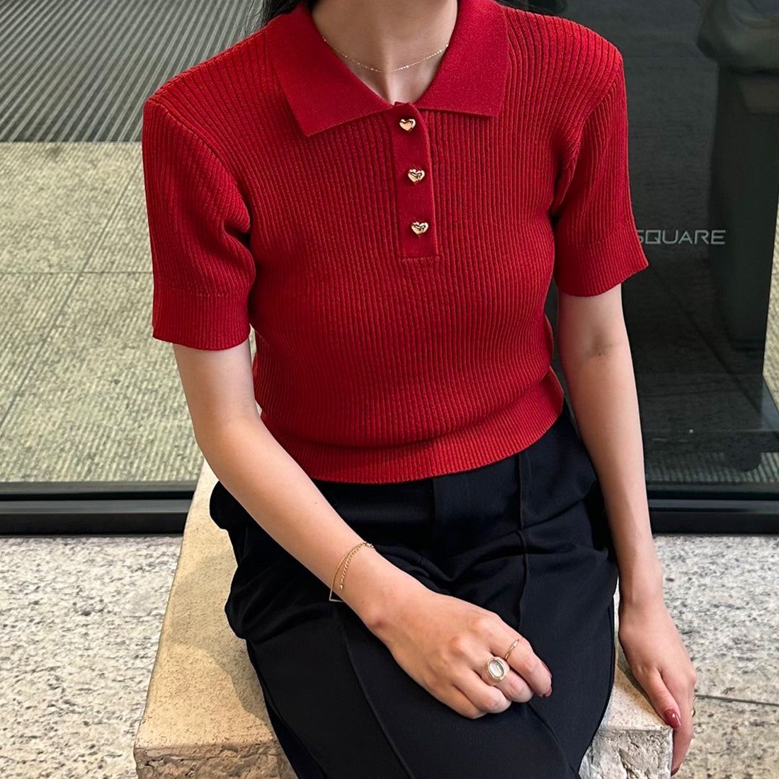 ジュノア JUNOAH 半袖ニットポロシャツ