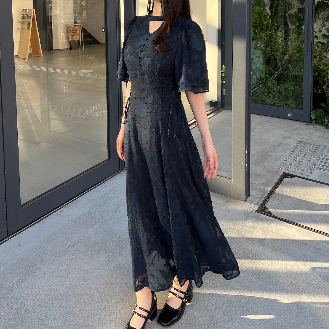 JUNOAH 透明提花繫帶頸鍊洋裝【部分寵物裙套裝】