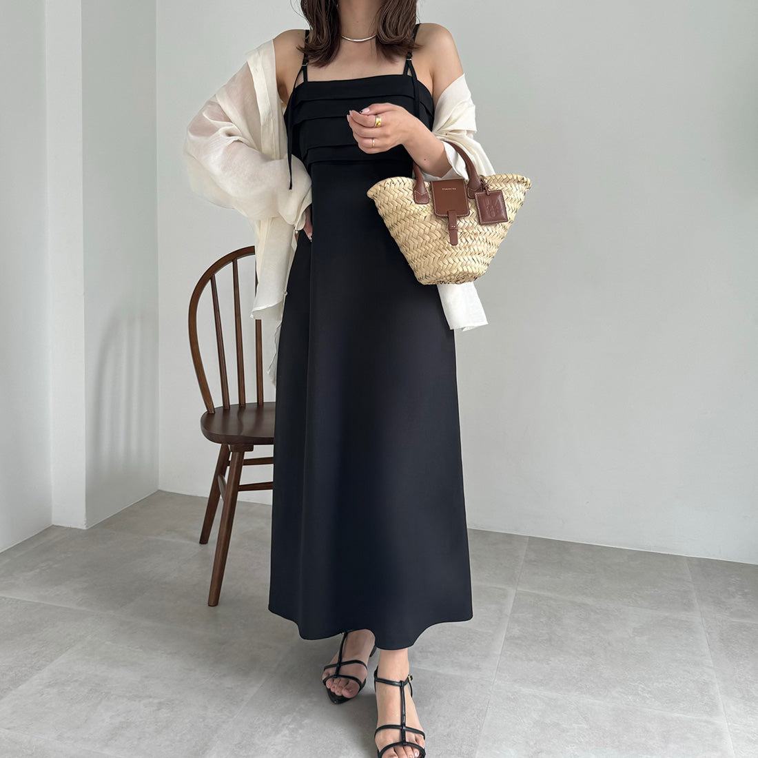 ジュノア JUNOAH タックデザインバックリボンキャミワンピース （ブラック） ブラック