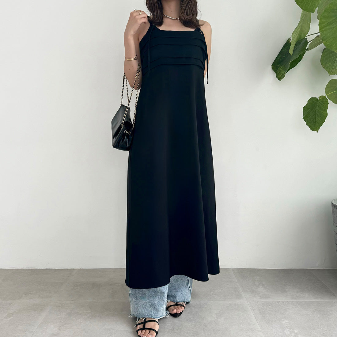 ジュノア JUNOAH タックデザインバックリボンキャミワンピース （ブラック） ブラック