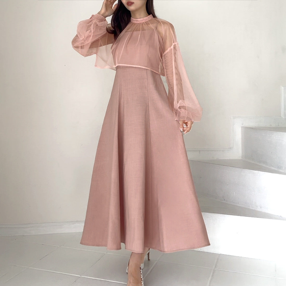 ジュノア JUNOAH チュールボレロ＋フレアキャミワンピース セット （ピンク） ピンク