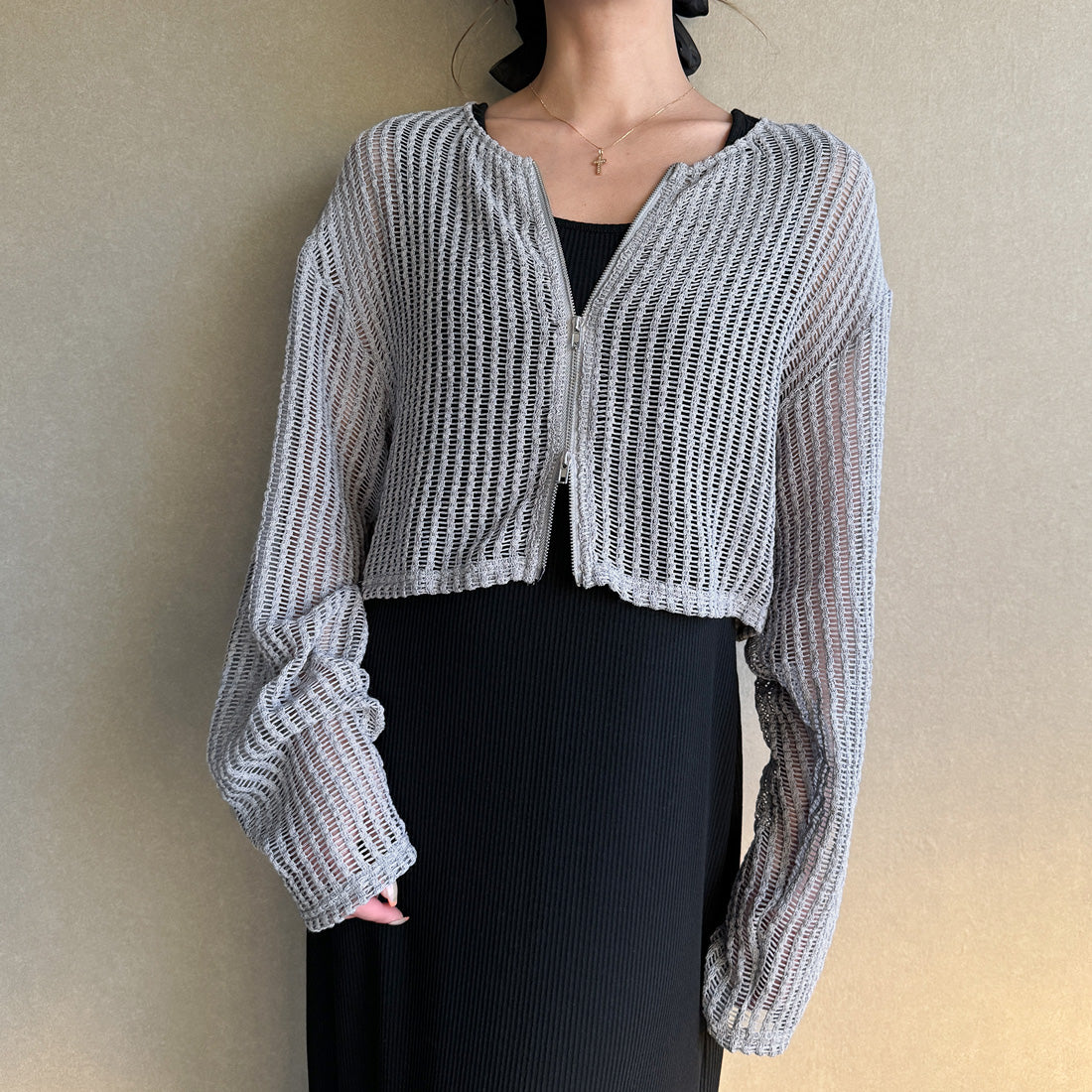 ジュノア JUNOAH Wジップメッシュカットソーカーディガン