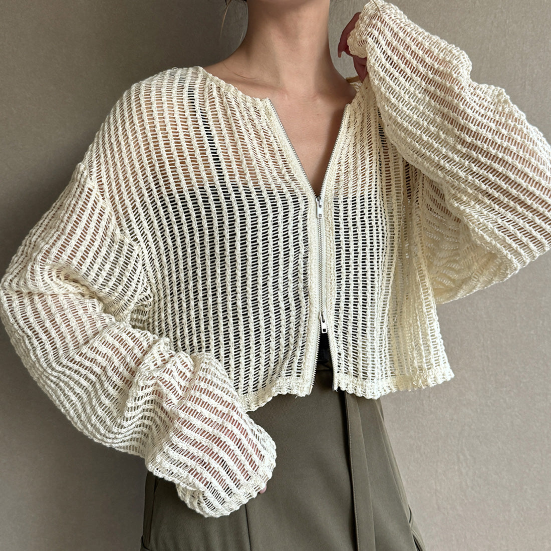 ジュノア JUNOAH Wジップメッシュカットソーカーディガン