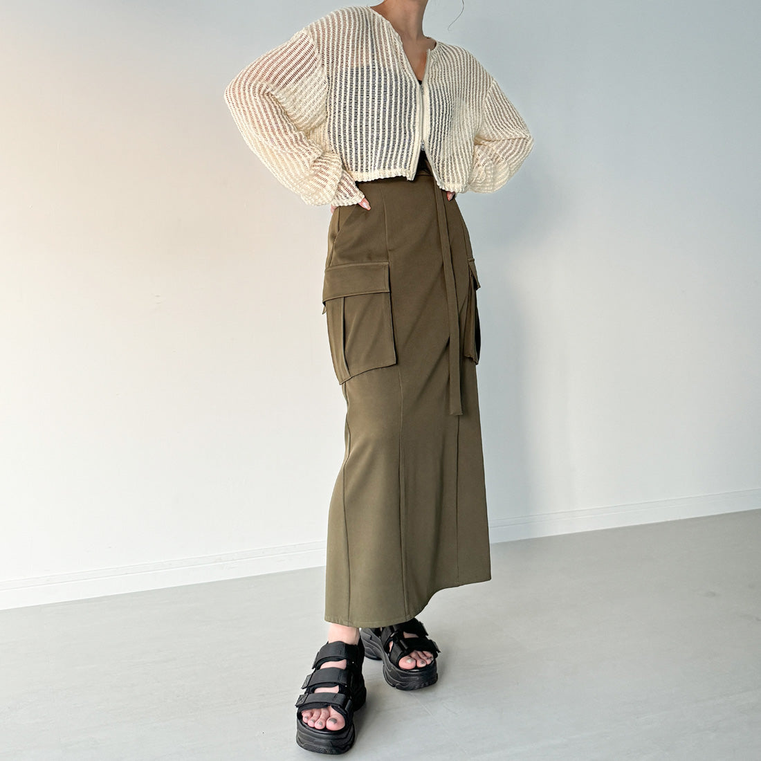 ジュノア JUNOAH Wジップメッシュカットソーカーディガン