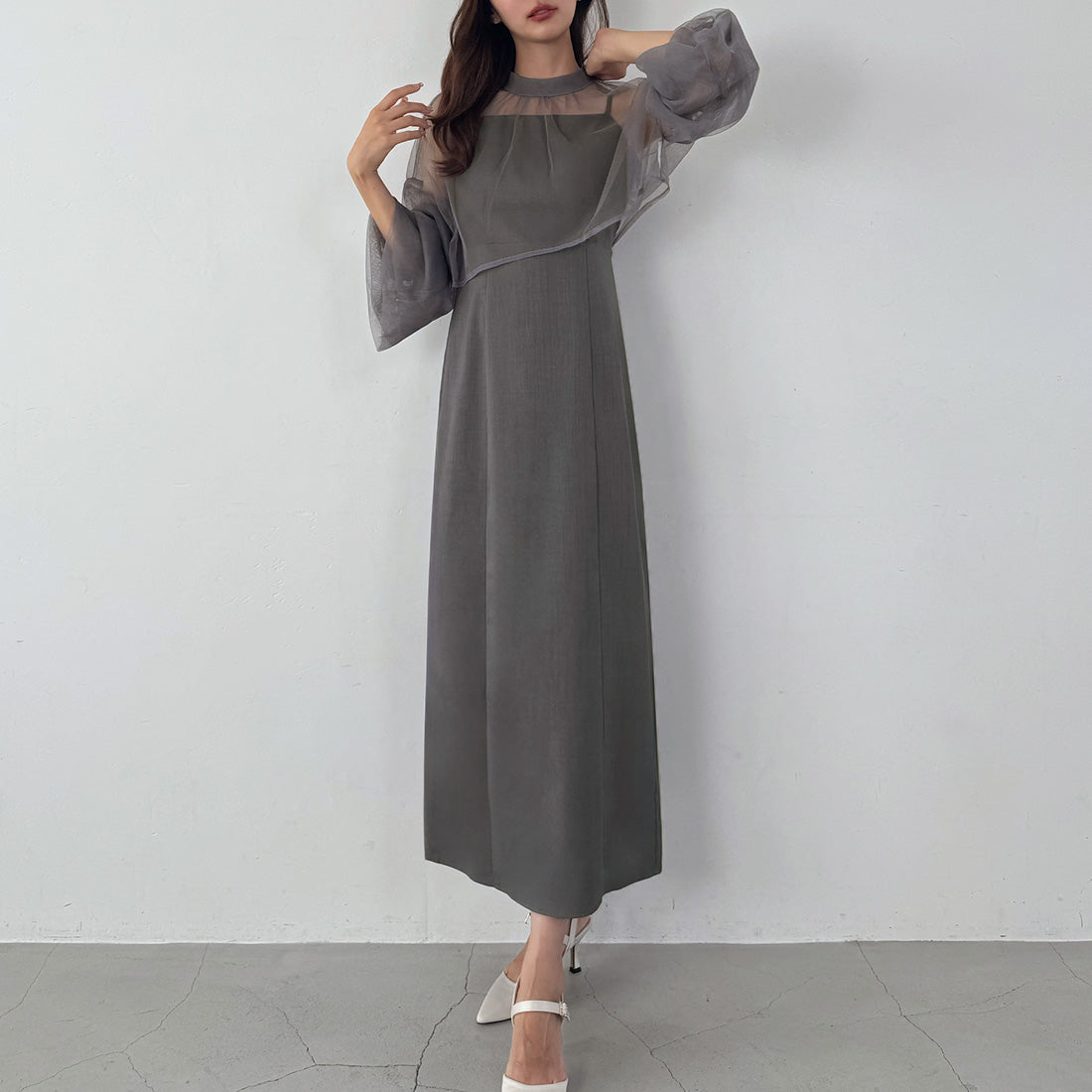 ジュノア JUNOAH チュールボレロ＋フレアキャミワンピース セット （Aグレー） Aグレー