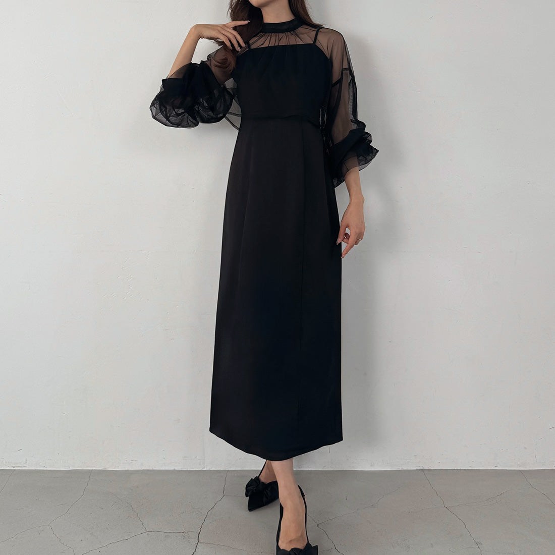 ジュノア JUNOAH チュールボレロ＋フレアキャミワンピース セット （Aブラック） Aブラック