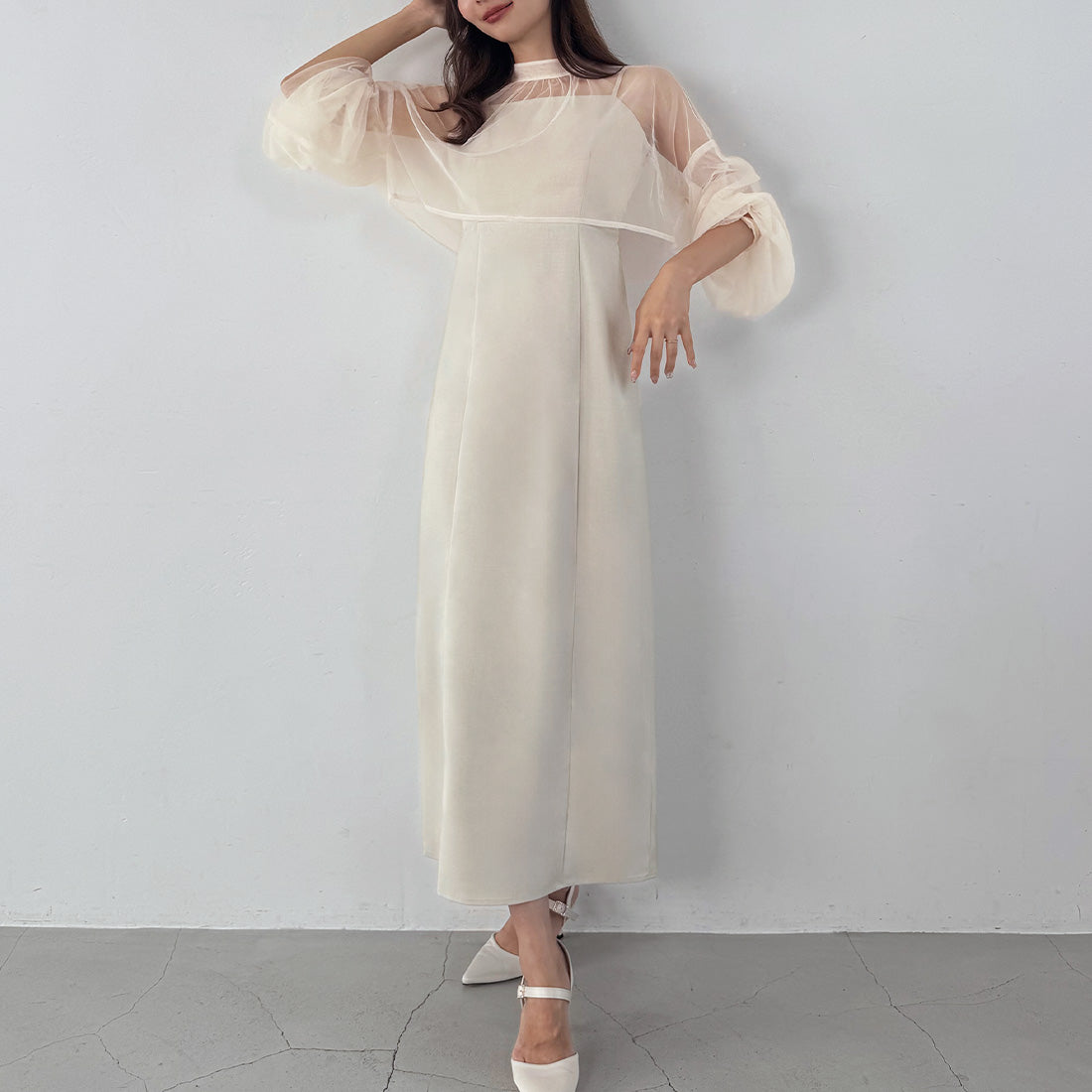 ジュノア JUNOAH チュールボレロ＋フレアキャミワンピース セット （Aアイボリー） Aアイボリー