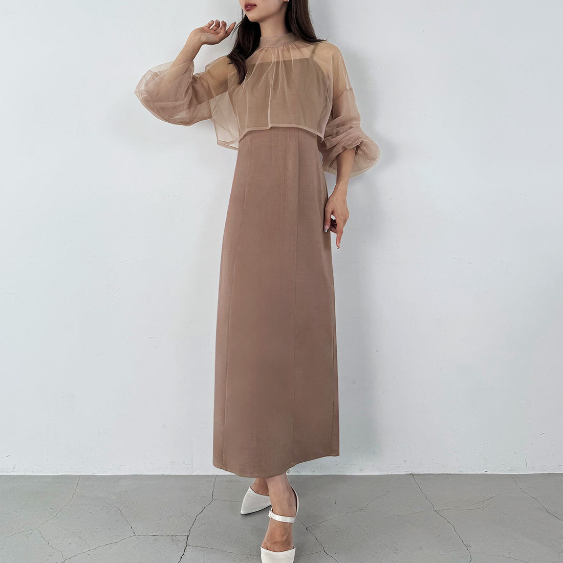 ジュノア JUNOAH チュールボレロ＋フレアキャミワンピース セット （Aピンクベージュ） Aピンクベージュ