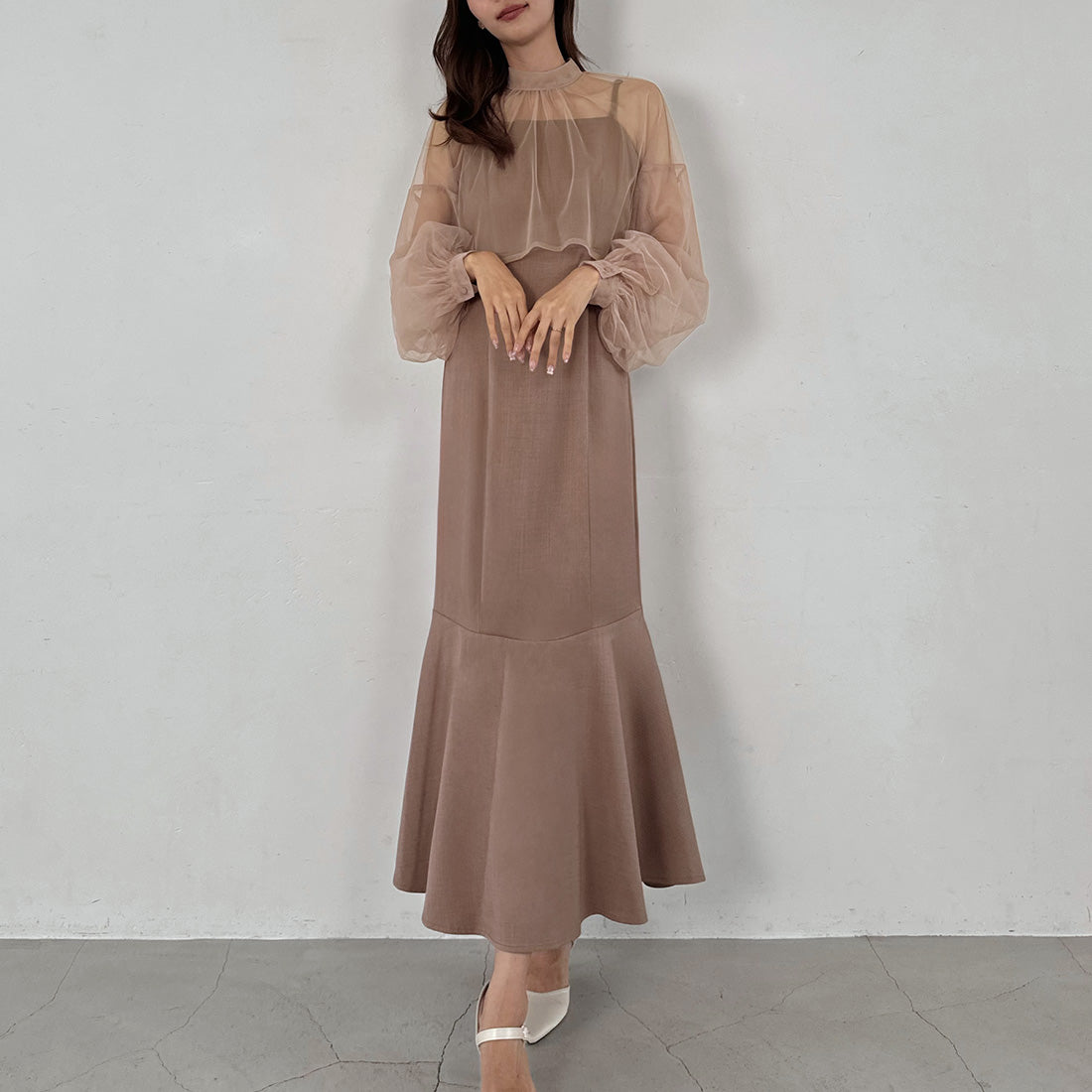 ジュノア JUNOAH チュールボレロ＋フレアキャミワンピース セット （Bピンクベージュ） Bピンクベージュ