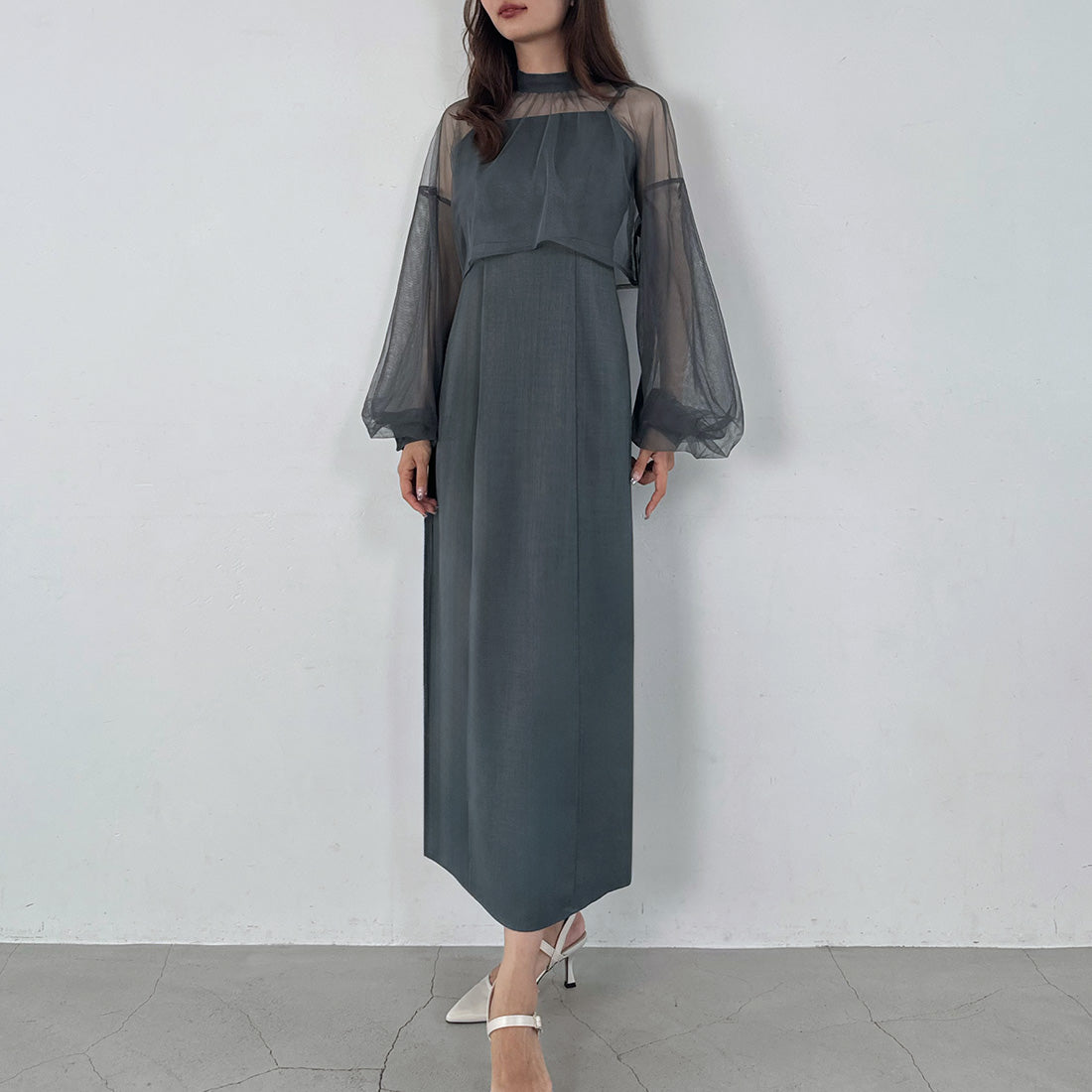 ジュノア JUNOAH チュールボレロ＋フレアキャミワンピース セット （Aダークグレー） Aダークグレー