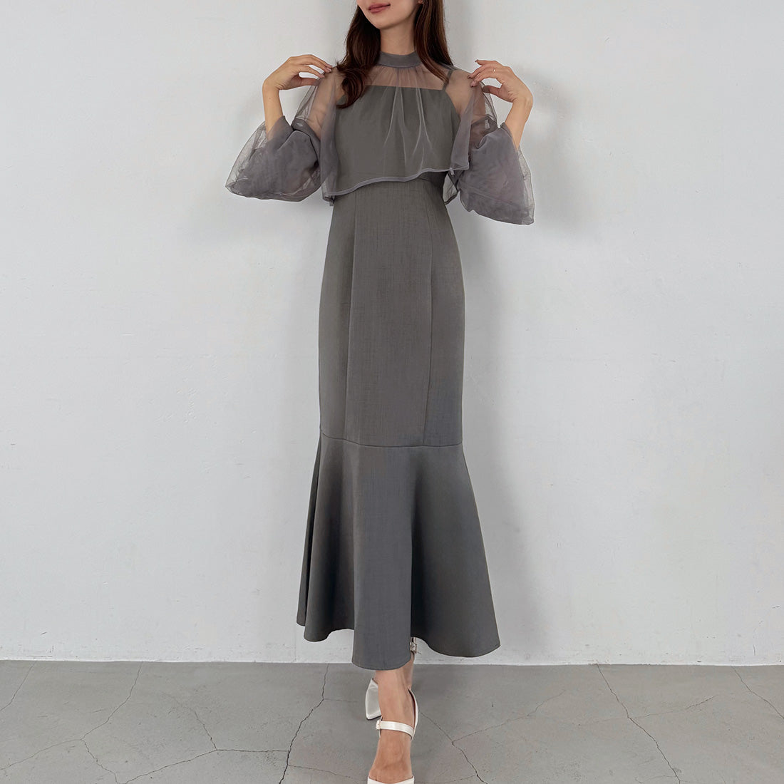 ジュノア JUNOAH チュールボレロ＋フレアキャミワンピース セット （Bグレー） Bグレー