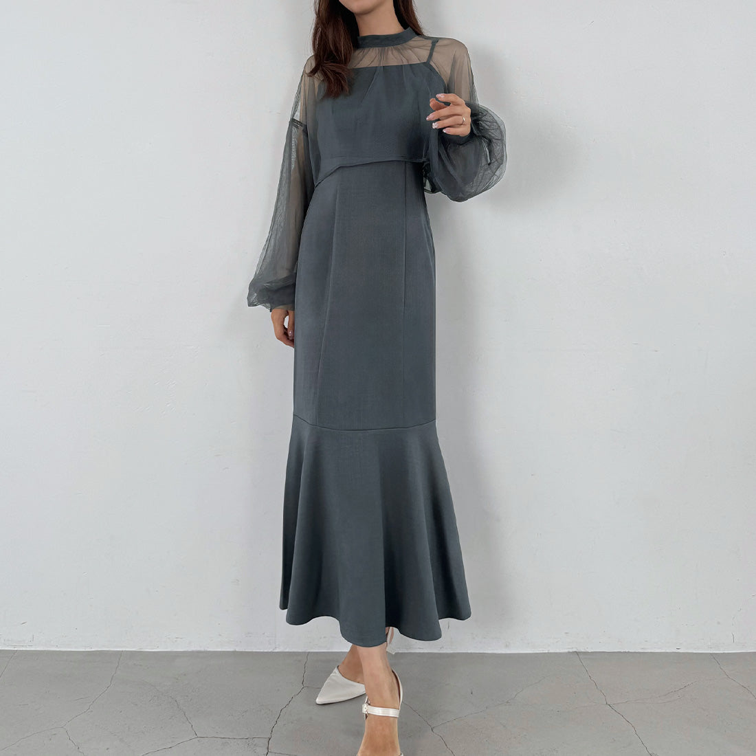 ジュノア JUNOAH チュールボレロ＋フレアキャミワンピース セット （Bダークグレー） Bダークグレー