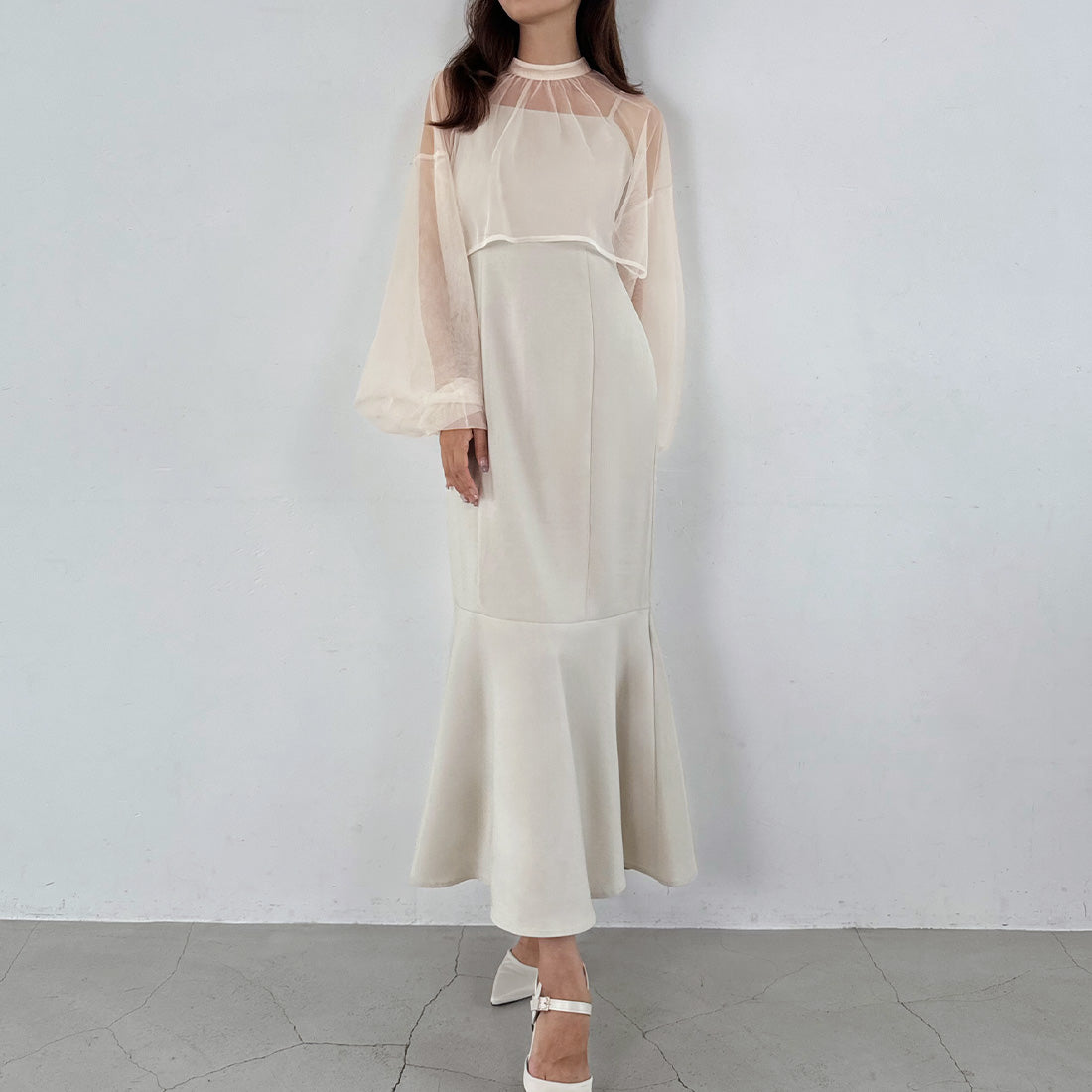 ジュノア JUNOAH チュールボレロ＋フレアキャミワンピース セット （Bアイボリー） Bアイボリー