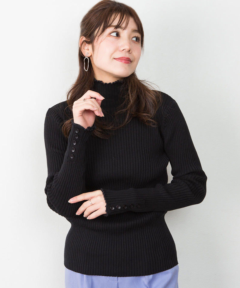 ジャングルジャロピー JUNGLE JALOPY メロウ襟タートルネックリブニット,BLACK