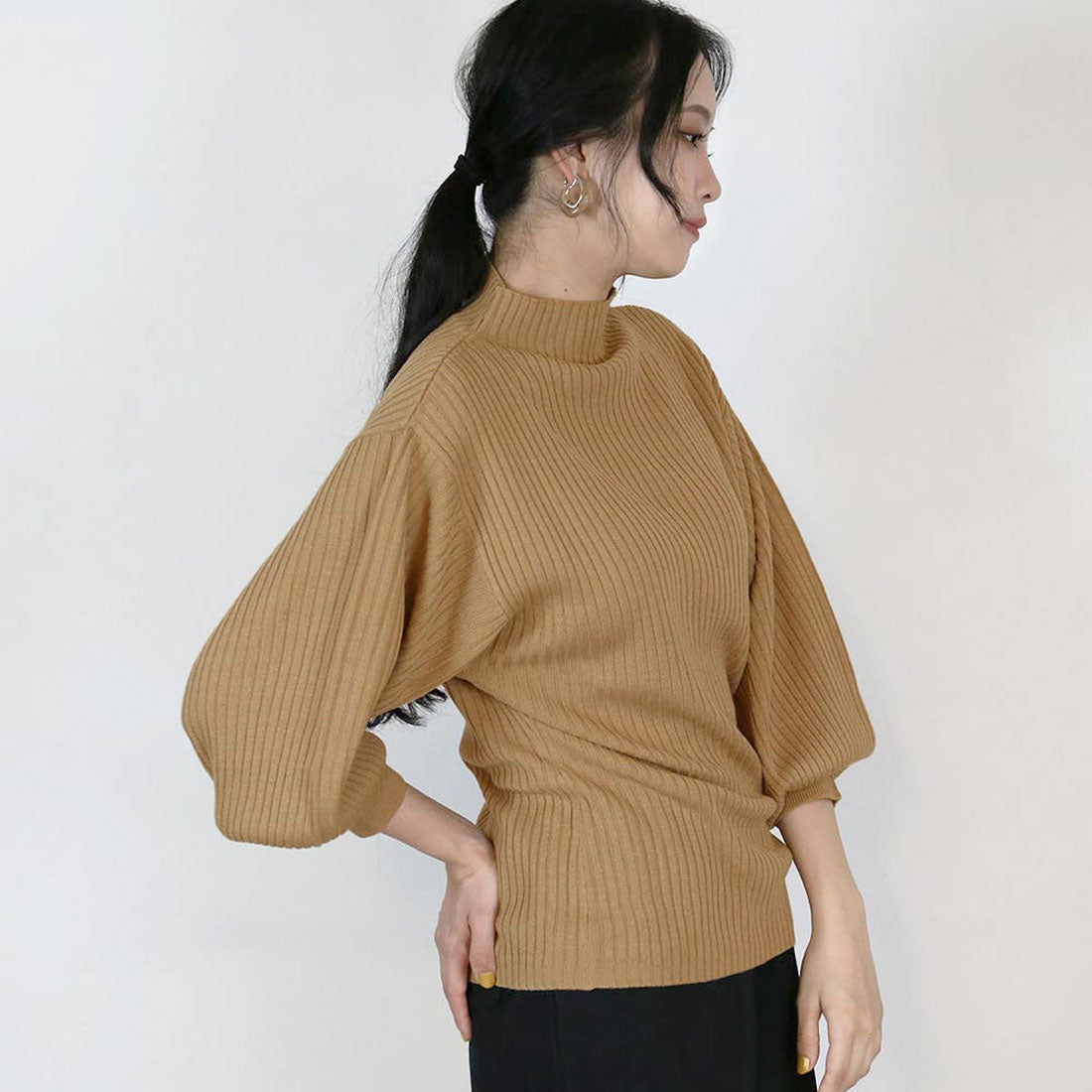 Jungle Jalopy Puff Sleeve Rib Knit Top