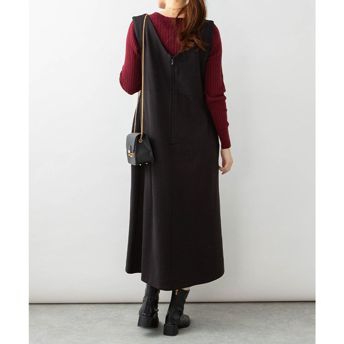 Jungle Jalopy Deep V-Neck Flare Jumper Skirt Plus Size Women's M L LL 3L 4L 5L black gray Charcoal Gray Camel Caramel