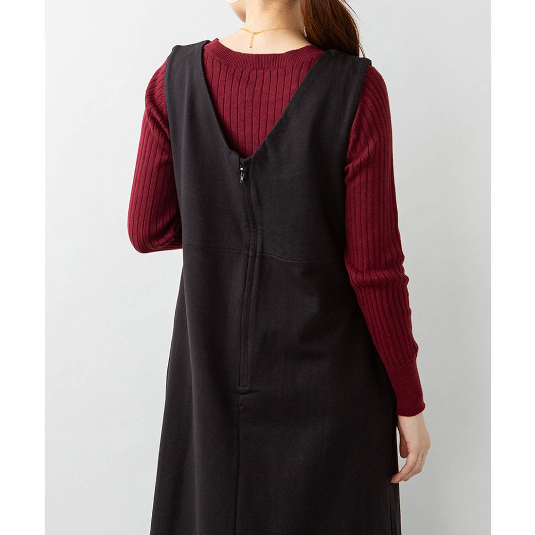 Jungle Jalopy Deep V-Neck Flare Jumper Skirt Plus Size Women's M L LL 3L 4L 5L black gray Charcoal Gray Camel Caramel