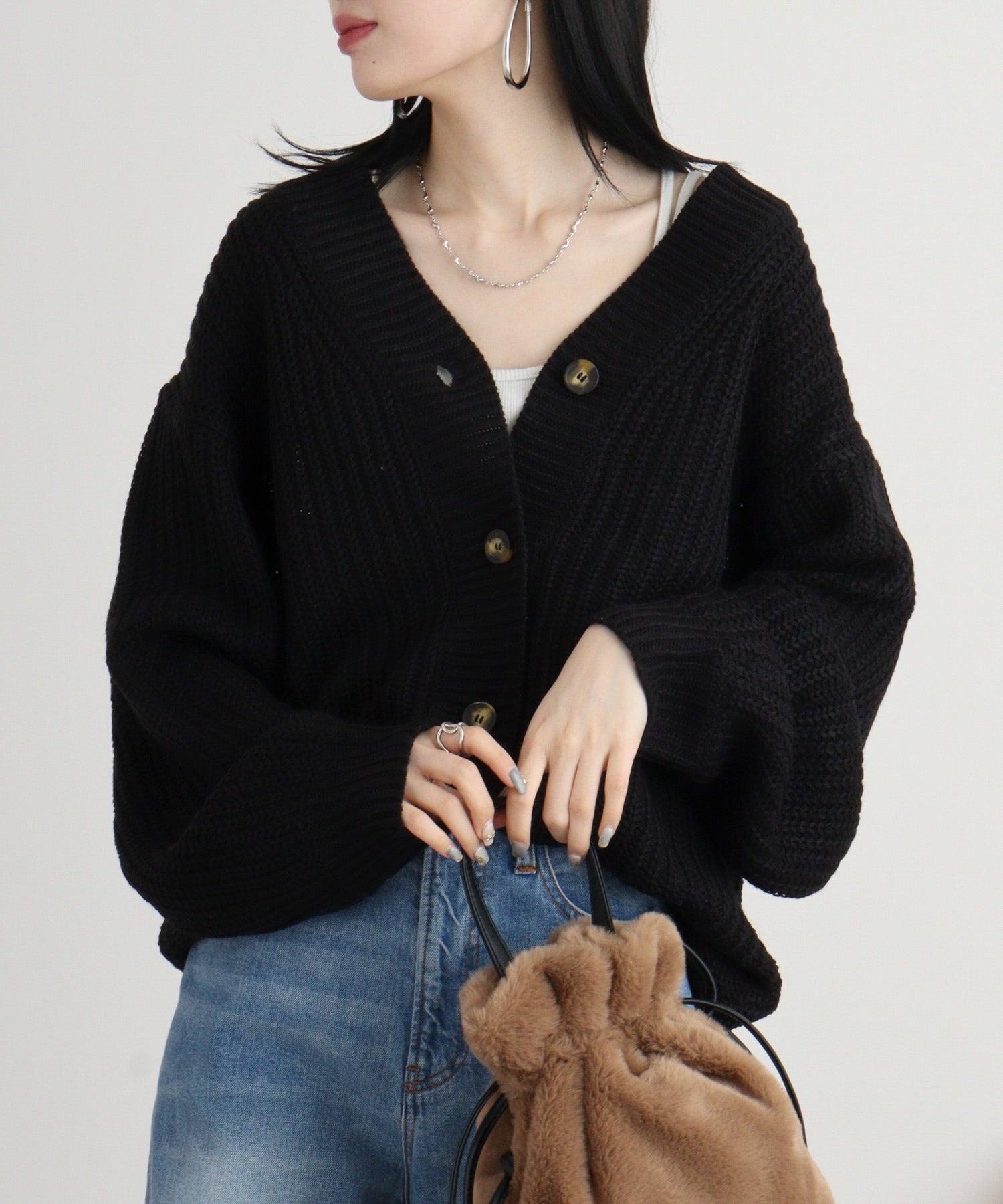 24AWツインレイヤードニットカーディガンブラック ジャングルジャロピー JUNGLE JALOPY ざっくり編みニットカーディガン