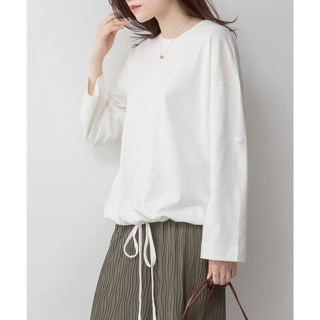 Jungle Jalopy Long Sleeve Balloon Hem 2-Way Cut and Sew Top T-Shirt Long Sleeve Long T Cut and Sew Autumn Winter Women's Plus Size