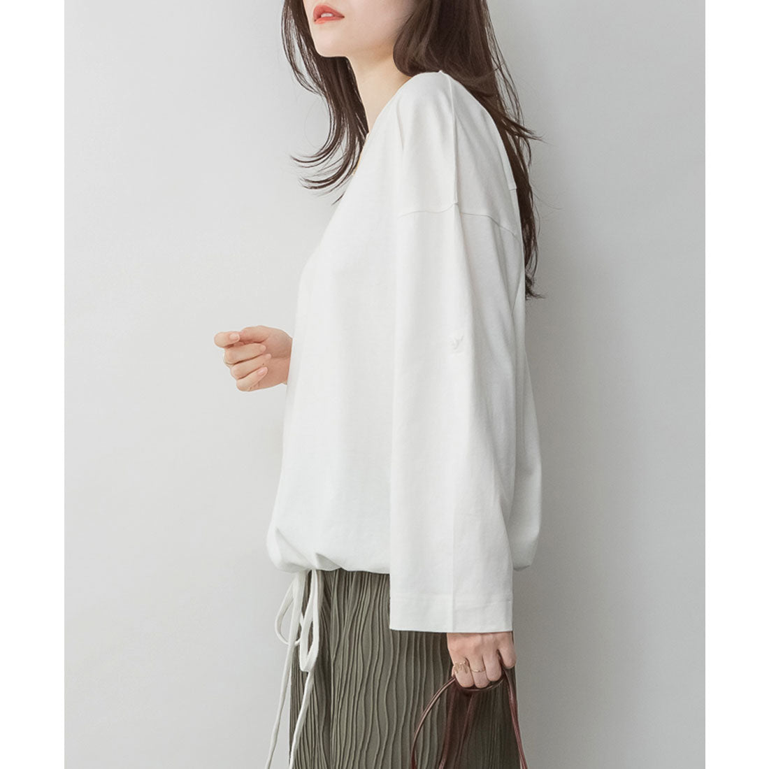 Jungle Jalopy Long Sleeve Balloon Hem 2-Way Cut and Sew Top T-Shirt Long Sleeve Long T Cut and Sew Autumn Winter Women's Plus Size