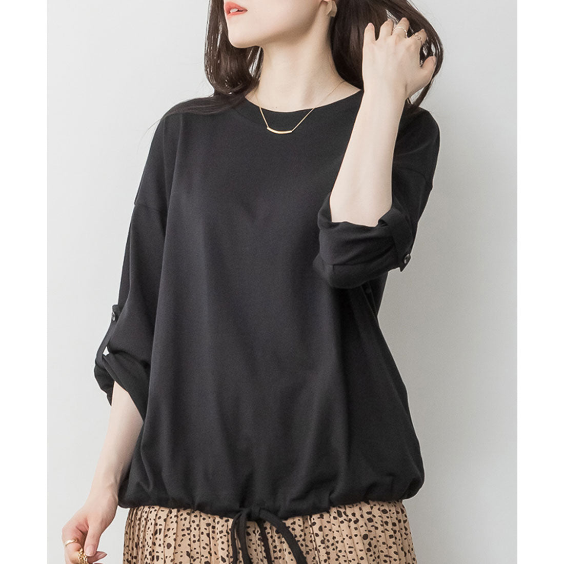 Jungle Jalopy Long Sleeve Balloon Hem 2-Way Cut and Sew Top T-Shirt Long Sleeve Long T Cut and Sew Autumn Winter Women's Plus Size