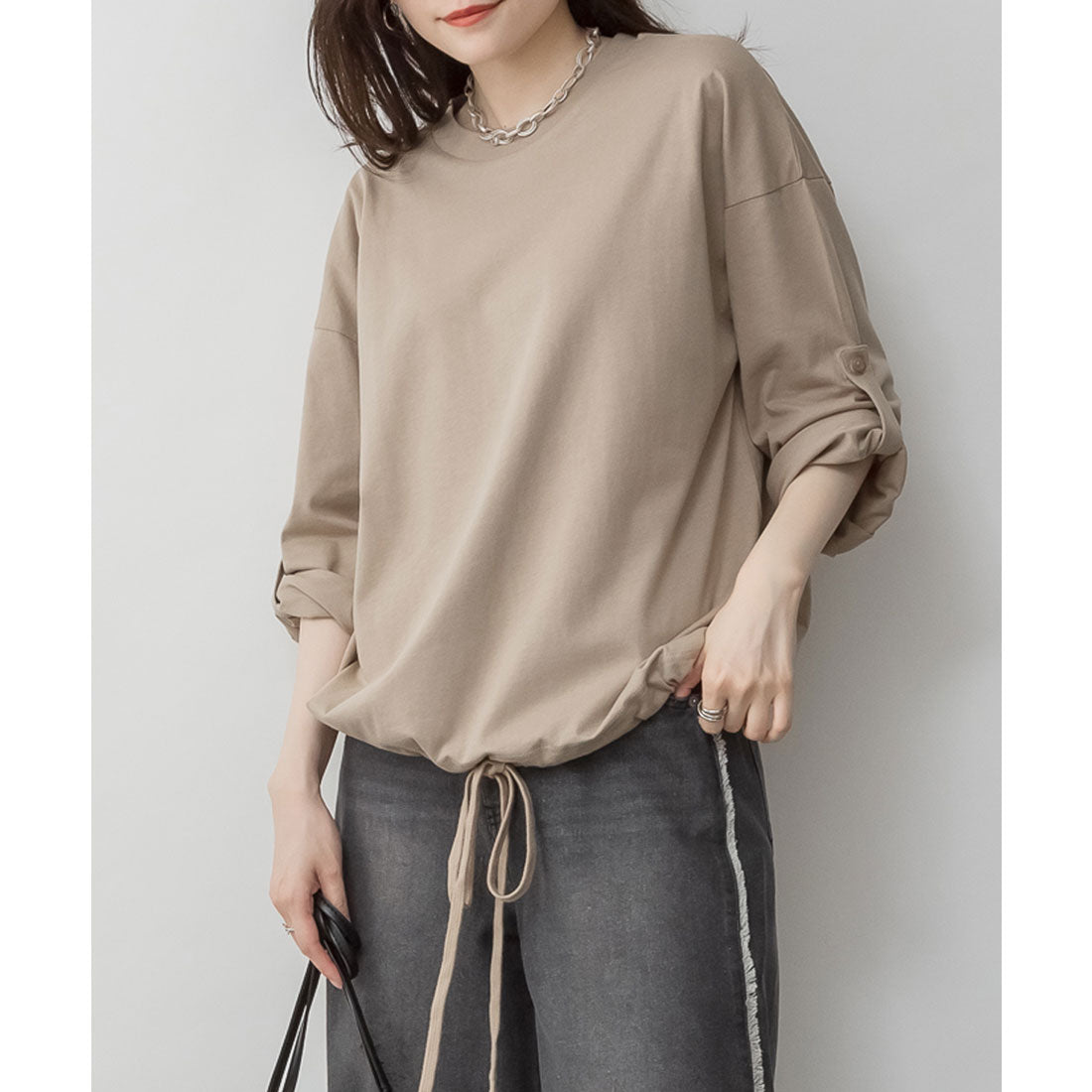 Jungle Jalopy Long Sleeve Balloon Hem 2-Way Cut and Sew Top T-Shirt Long Sleeve Long T Cut and Sew Autumn Winter Women's Plus Size