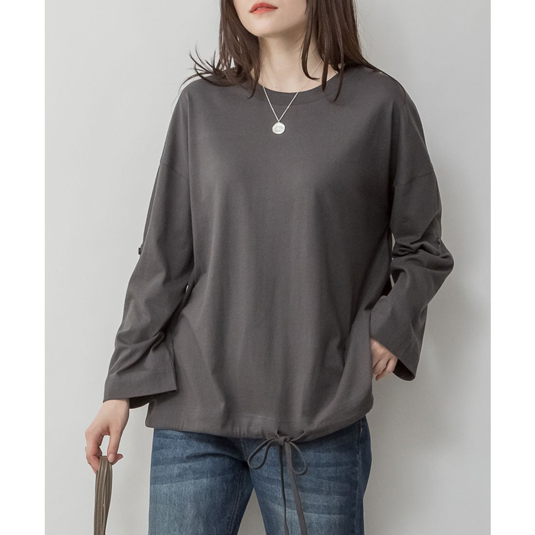 Jungle Jalopy Long Sleeve Balloon Hem 2-Way Cut and Sew Top T-Shirt Long Sleeve Long T Cut and Sew Autumn Winter Women's Plus Size
